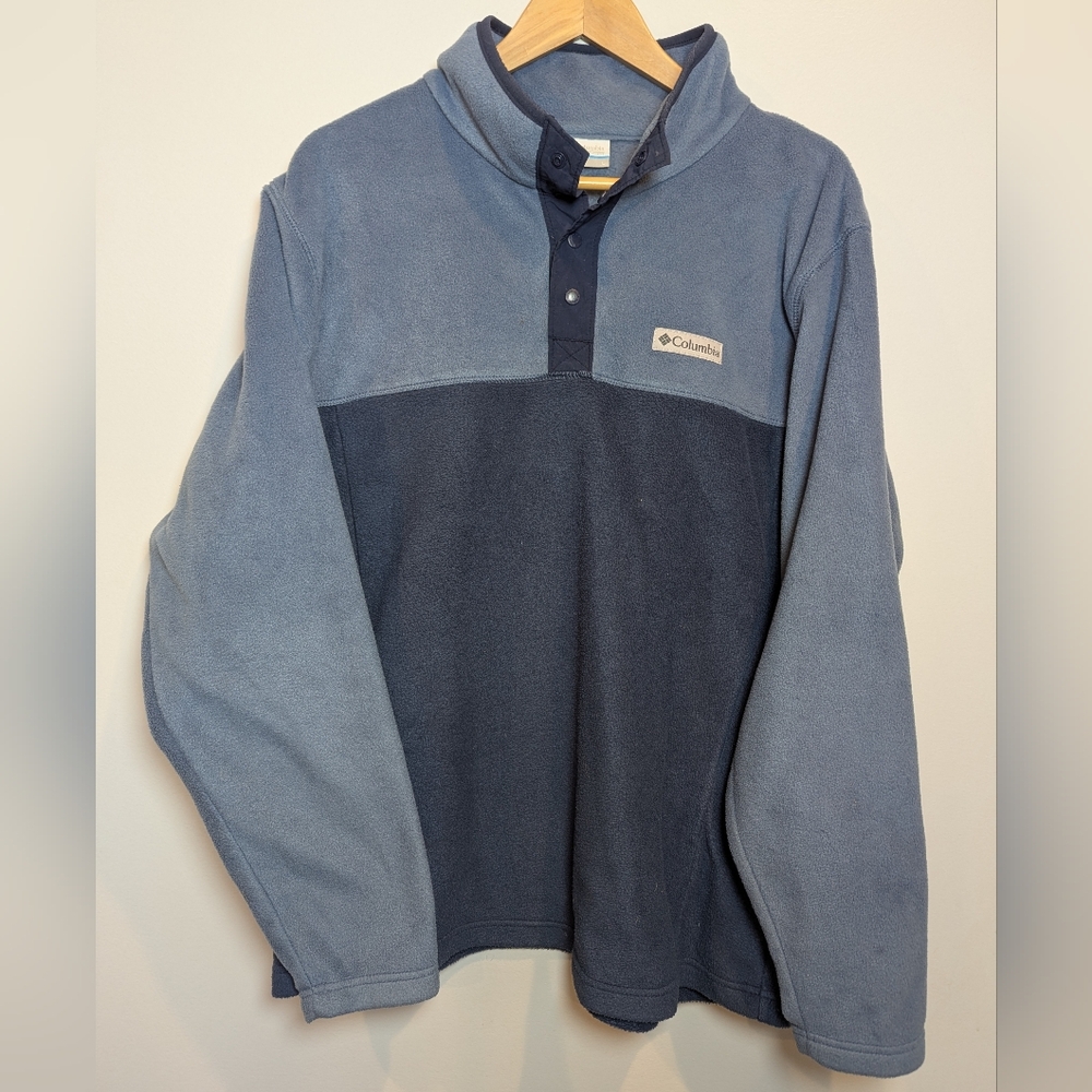 Columbia Men's Size L Quarter Buttom Two-Tone Blue Fleece Pullover
